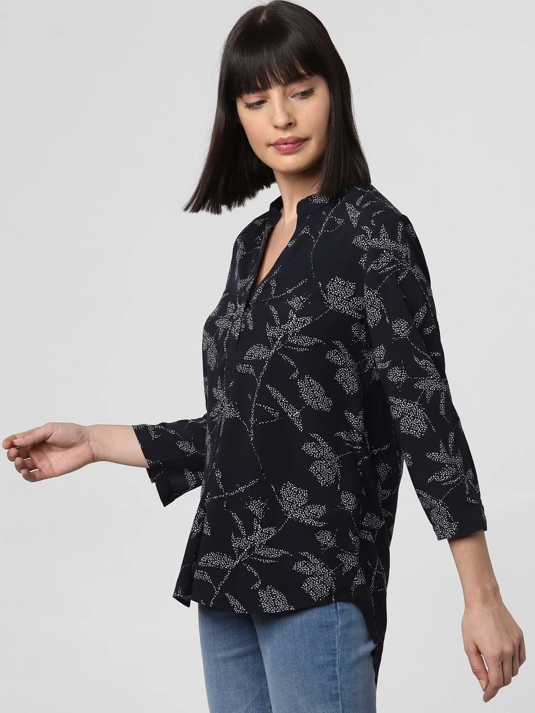 Navy Blue All Over Floral Print Top - Image 3