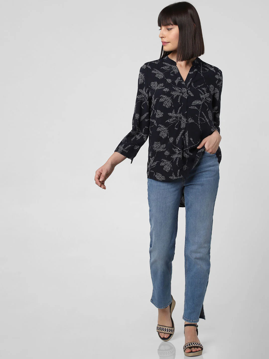 Navy Blue All Over Floral Print Top - Image 5