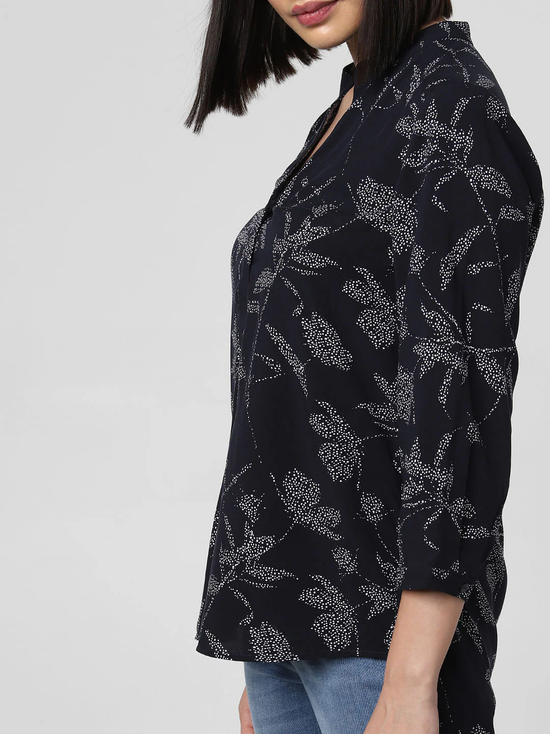 Navy Blue All Over Floral Print Top - Image 6
