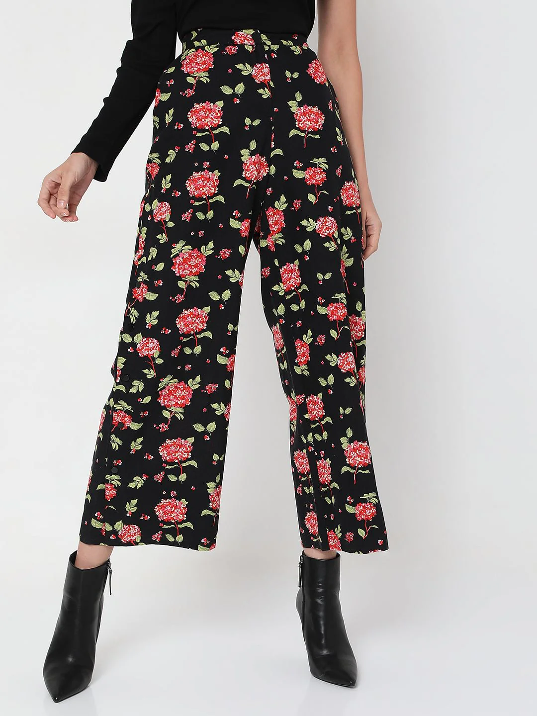 Black High Rise Floral Print Pants - Image 2