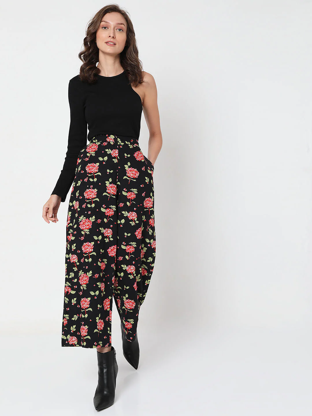 Black High Rise Floral Print Pants - Image 6