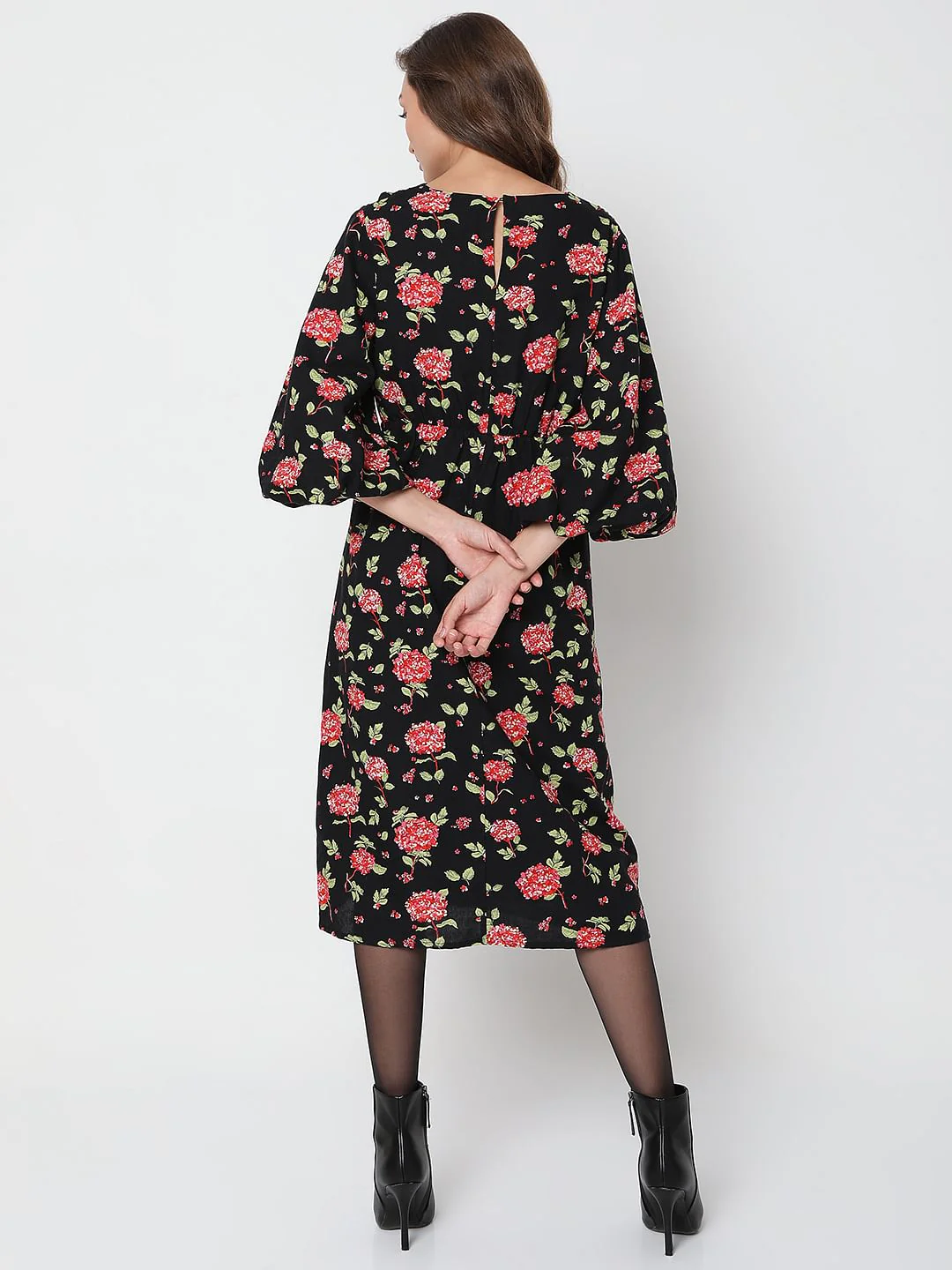 Black Floral Print Midi Dress - Image 4