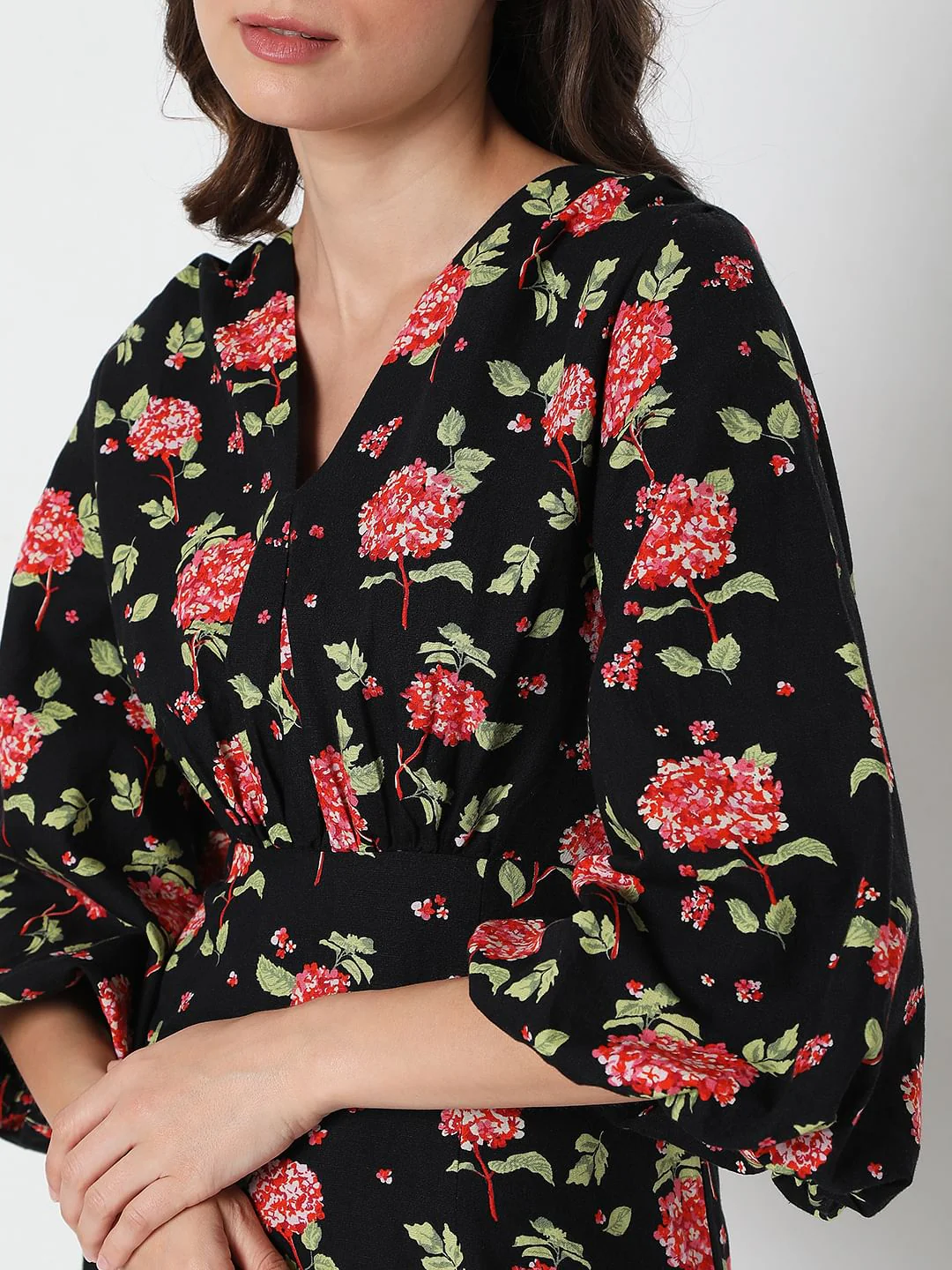 Black Floral Print Midi Dress - Image 5
