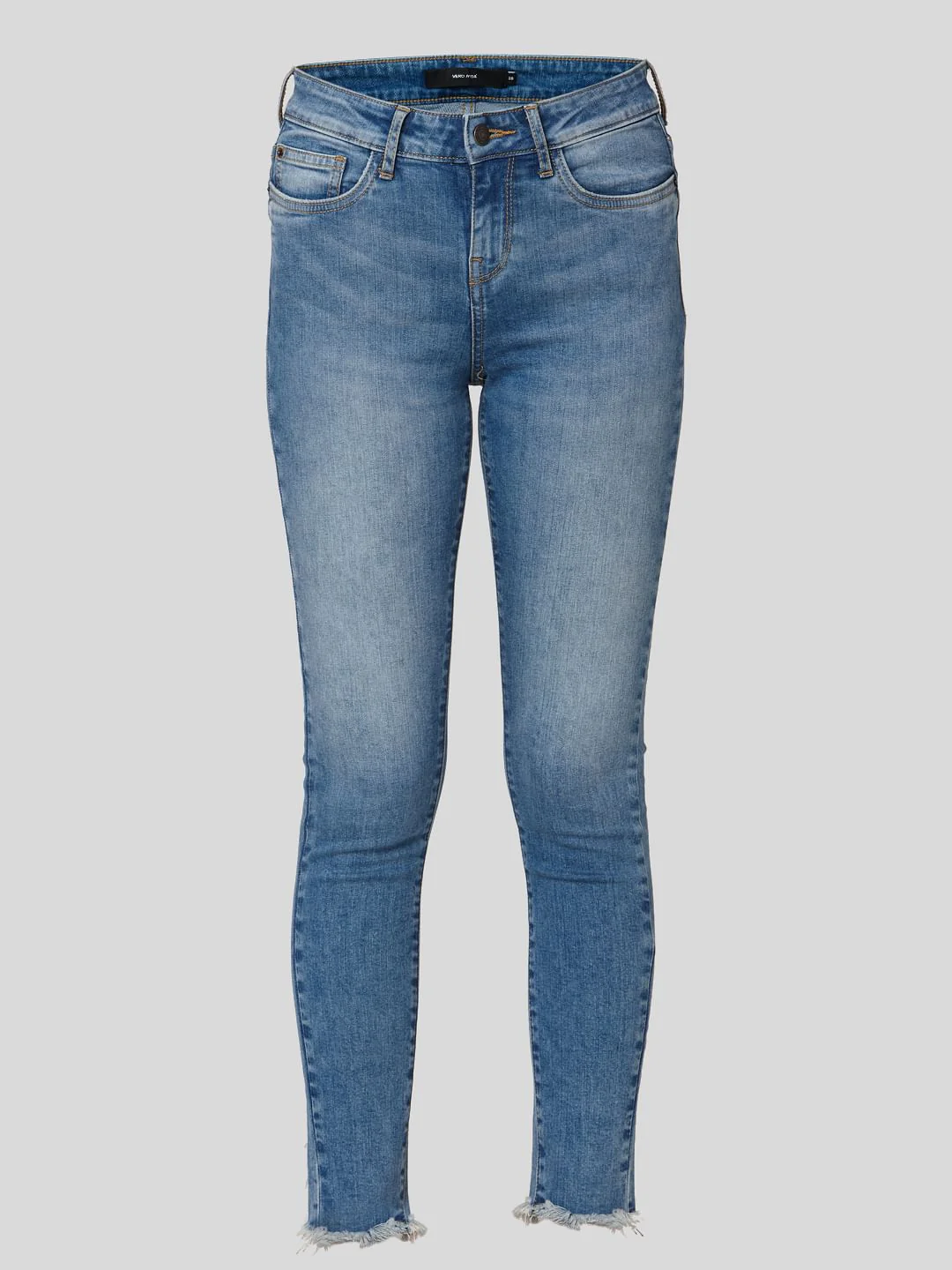 Blue Mid Rise Frayed Hem Skinny Fit Jeans - Image 7