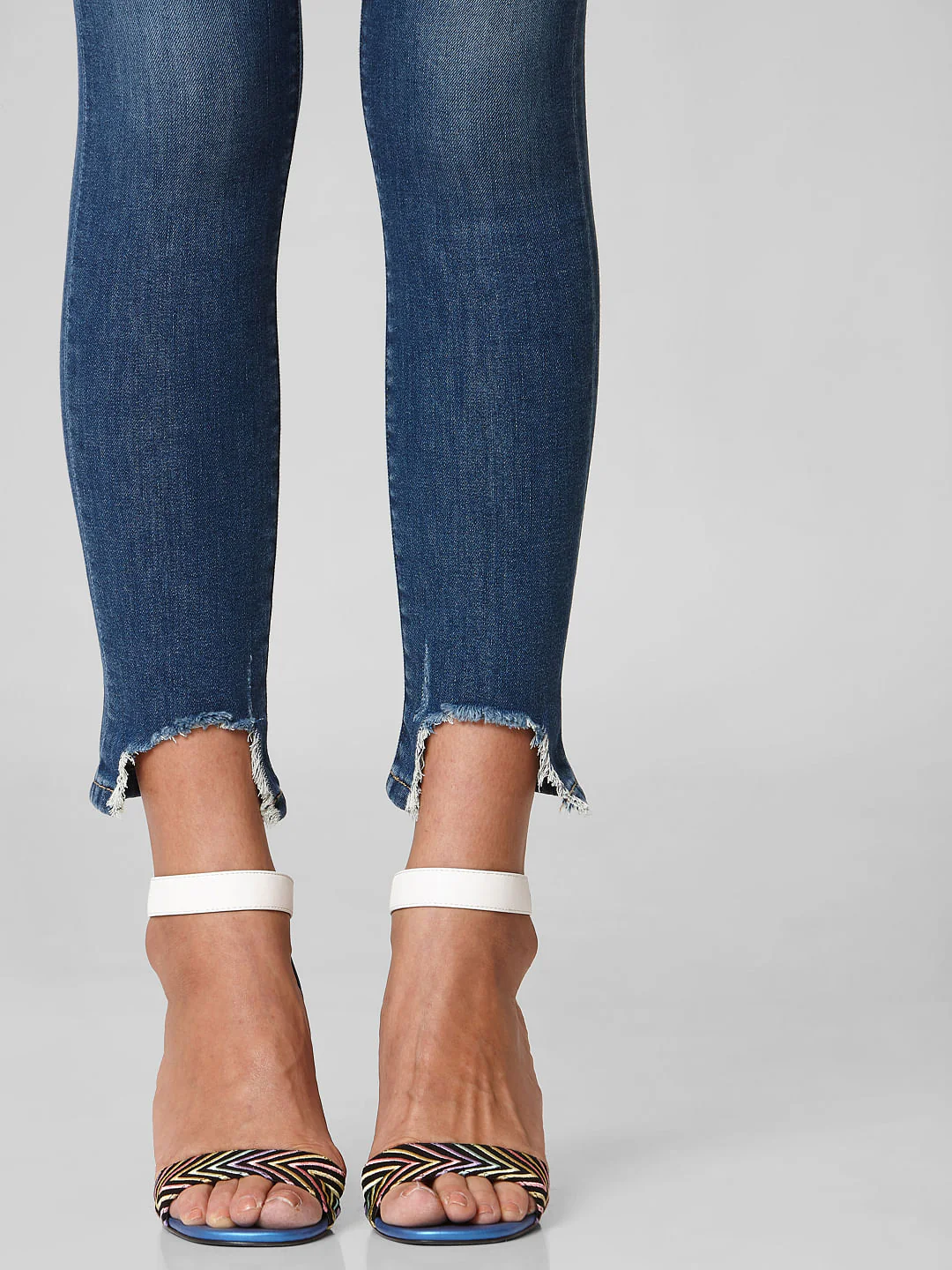 Blue Mid Rise Distressed Hem Skinny Jeans - Image 5