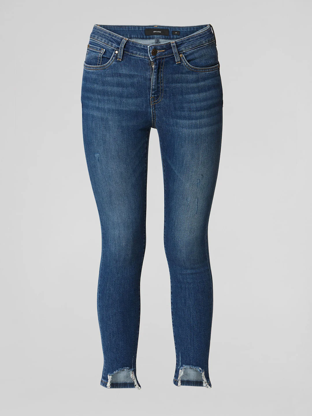 Blue Mid Rise Distressed Hem Skinny Jeans - Image 7