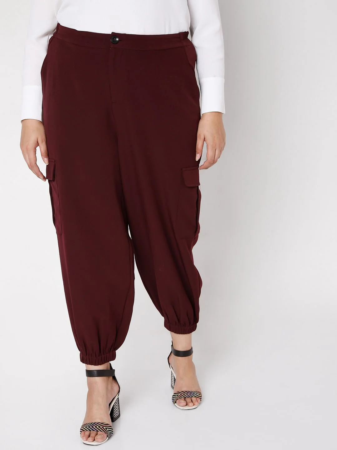 Curve Maroon Cargo Pants - Image 2