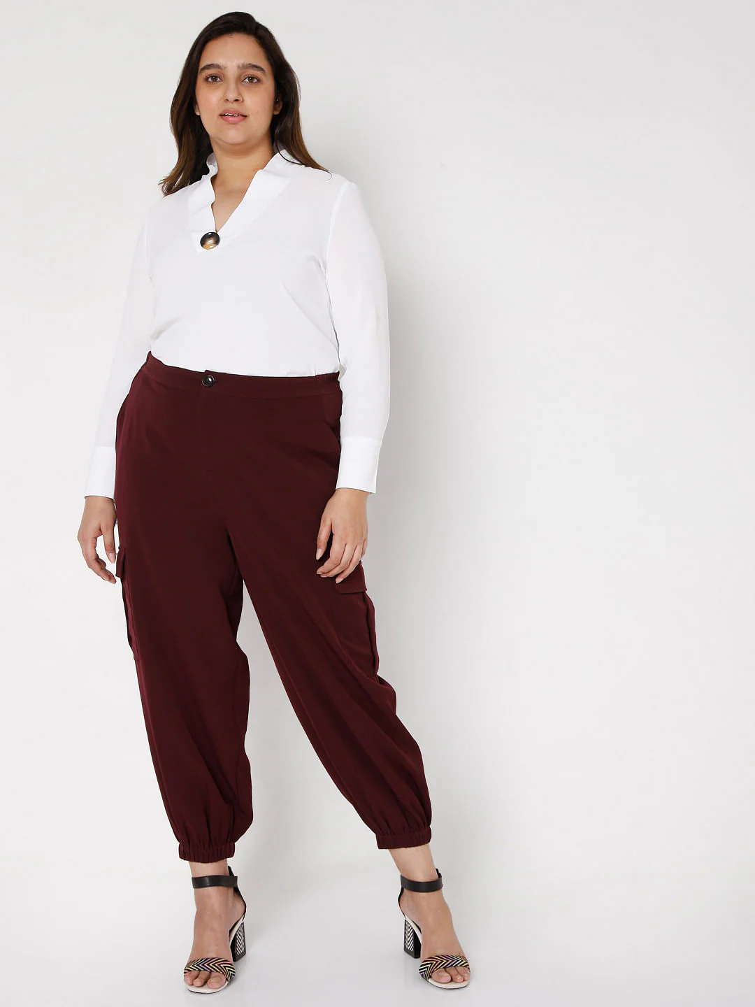 Curve Maroon Cargo Pants - Image 6