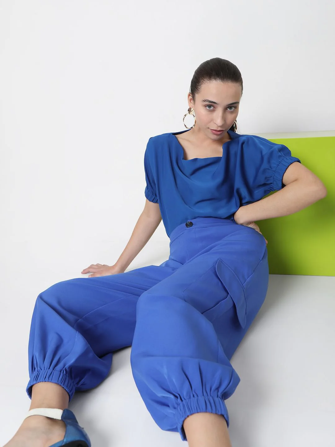 Blue High Rise Jogger Pants
