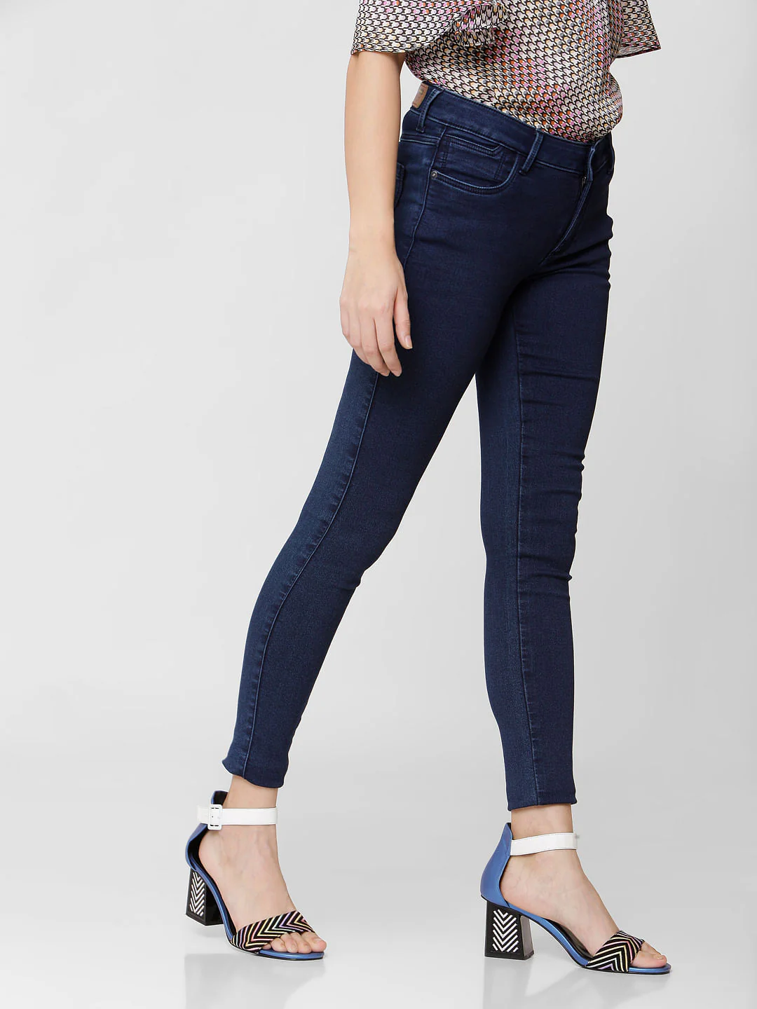 Blue Mid Rise Skinny Jeans - Image 3