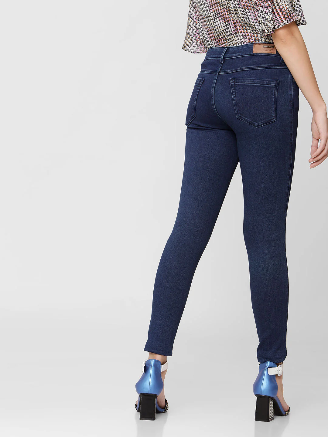 Blue Mid Rise Skinny Jeans - Image 4