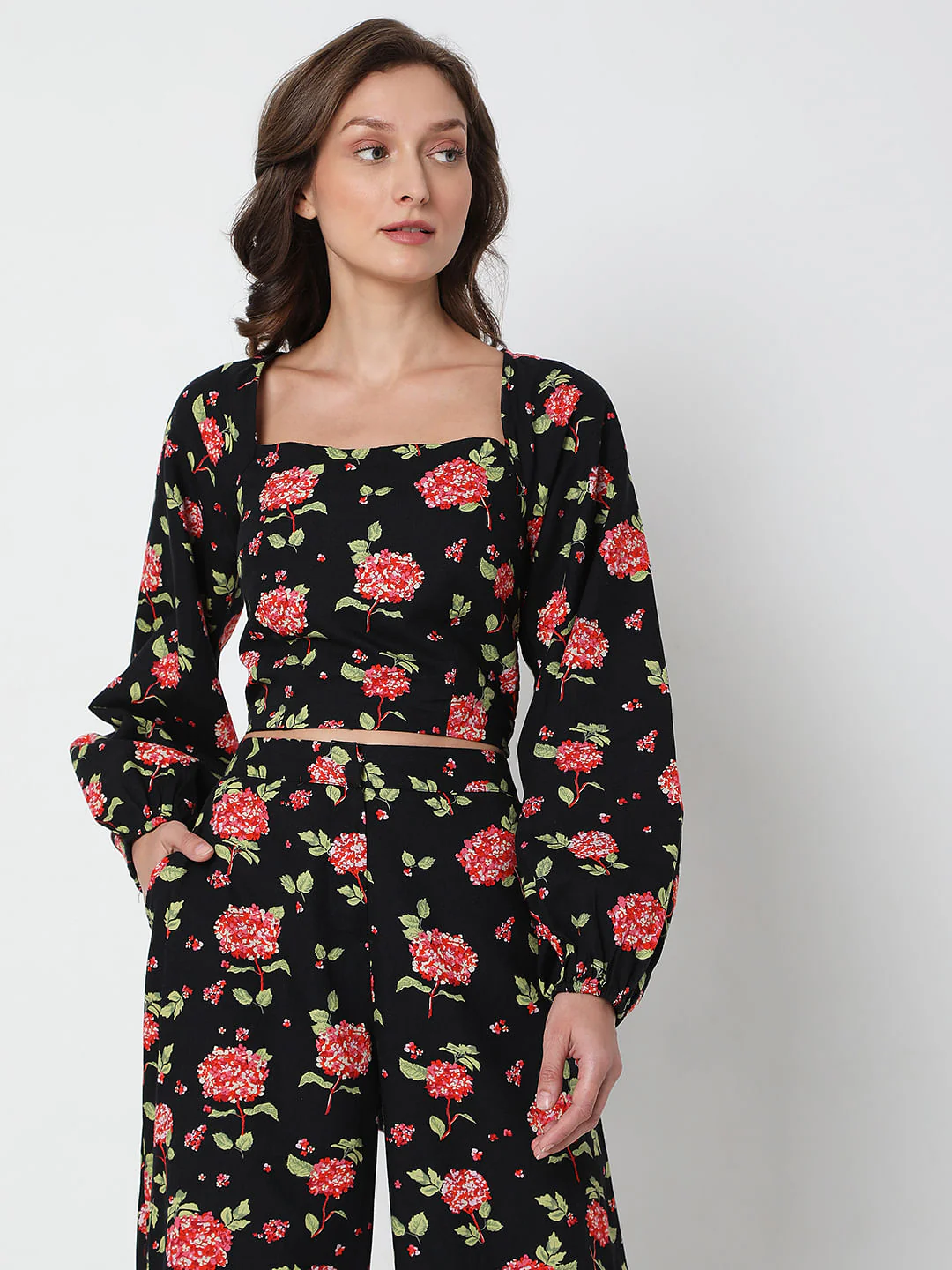 Black Floral Print Co-Ord Top - Image 2