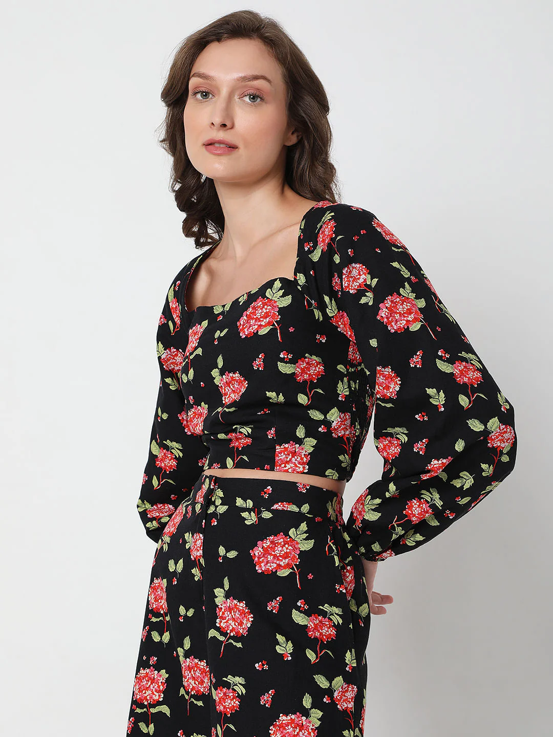 Black Floral Print Co-Ord Top - Image 3