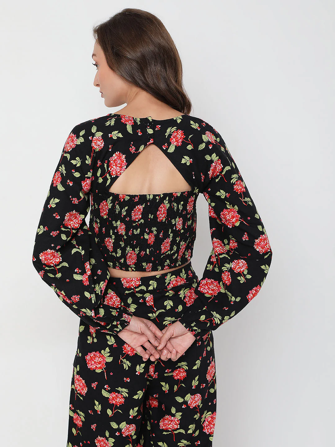 Black Floral Print Co-Ord Top - Image 4