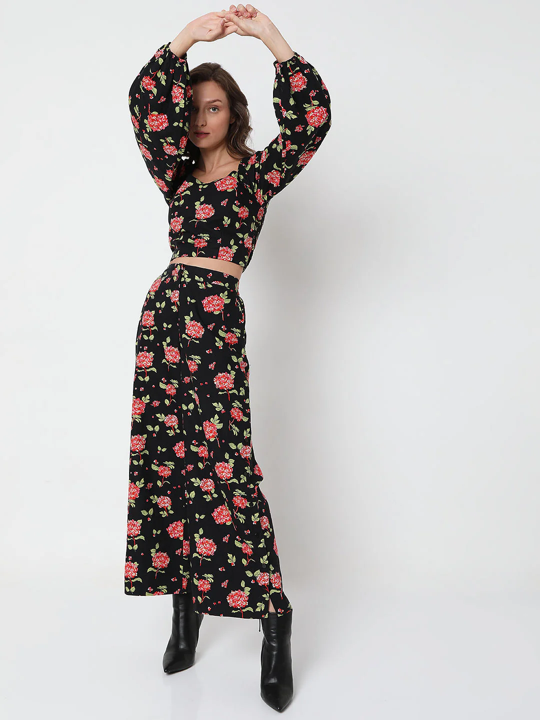 Black Floral Print Co-Ord Top - Image 5