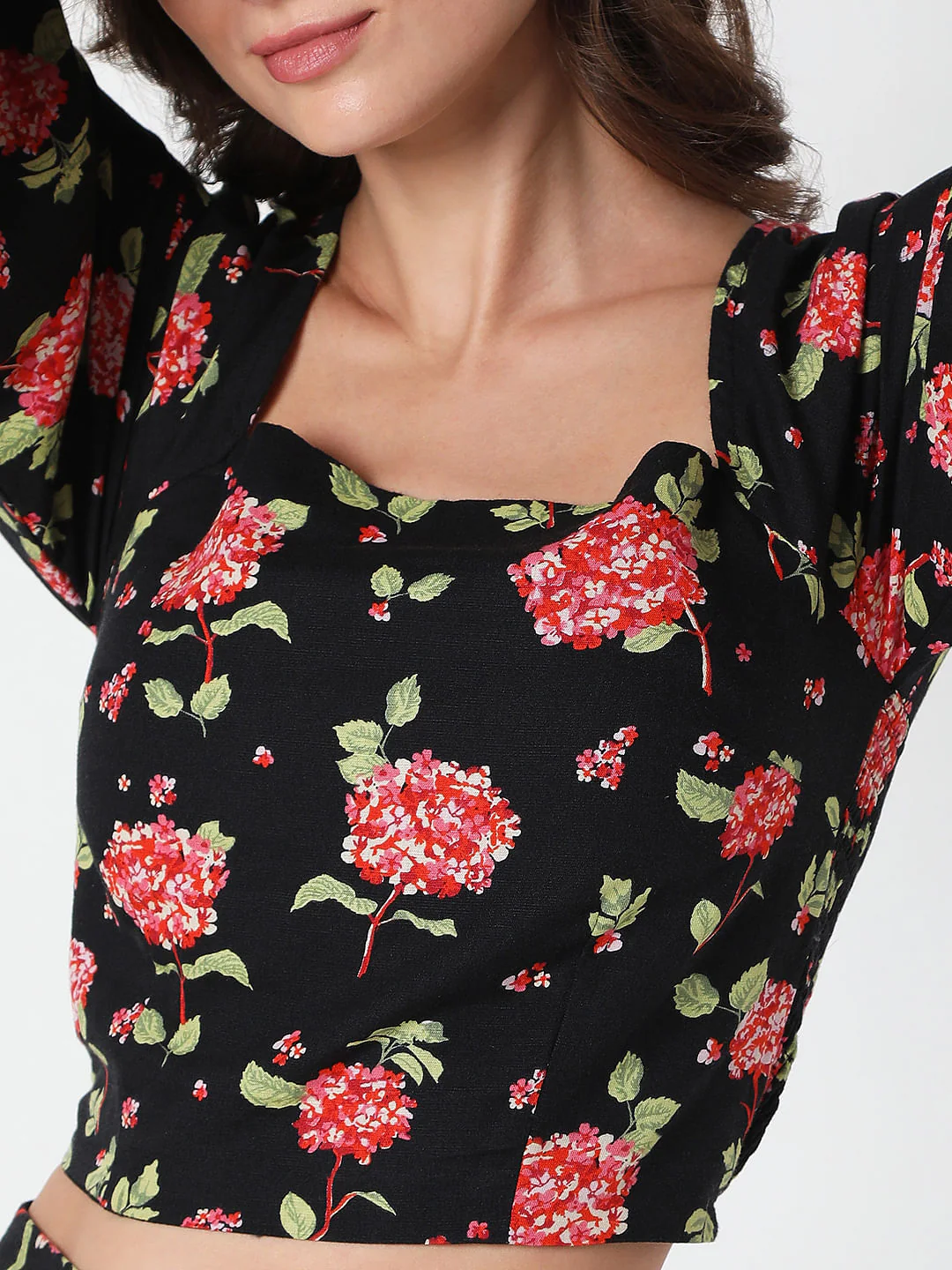 Black Floral Print Co-Ord Top - Image 6