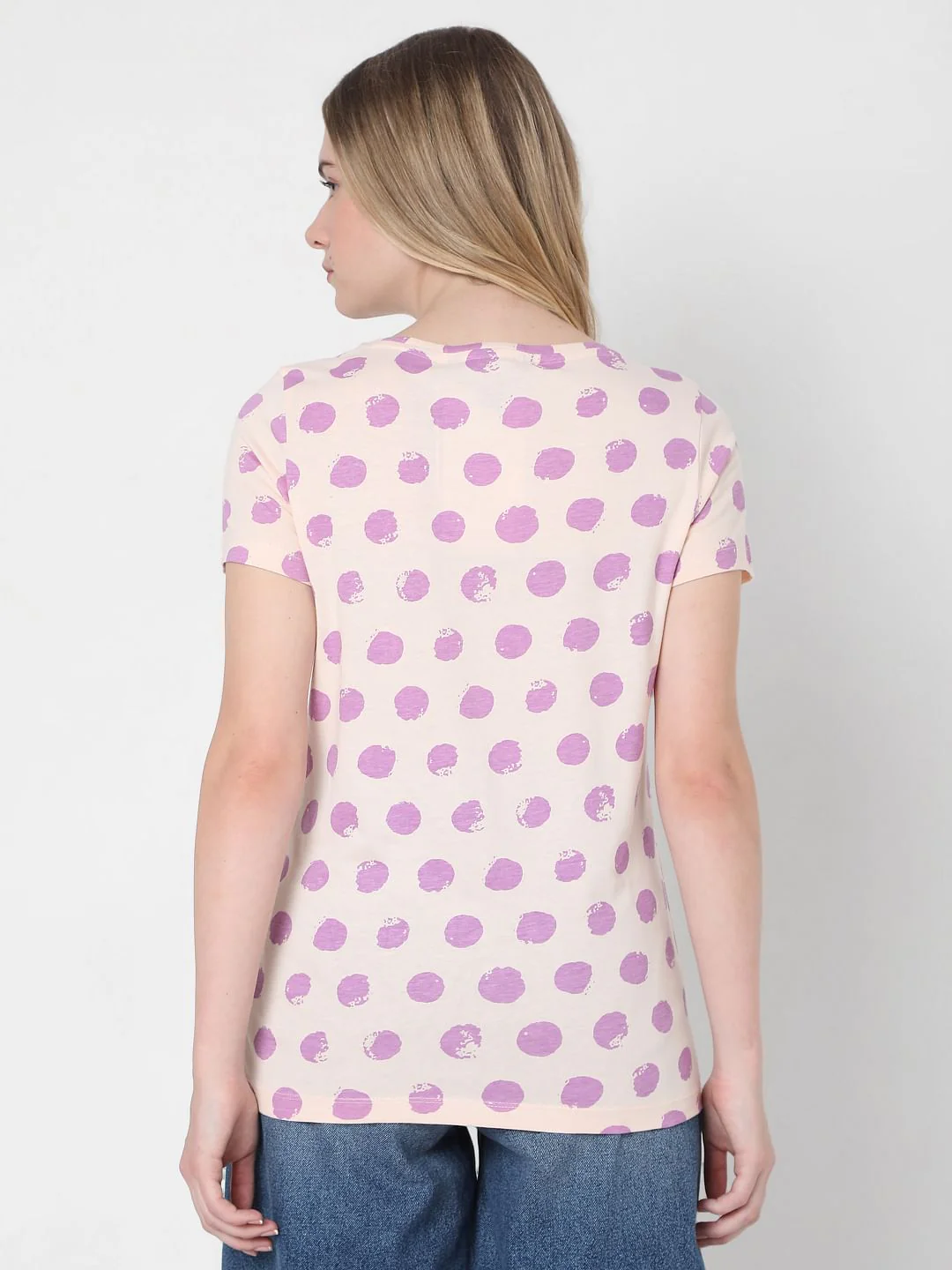 Beige & Purple Dotted T-Shirt - Image 4