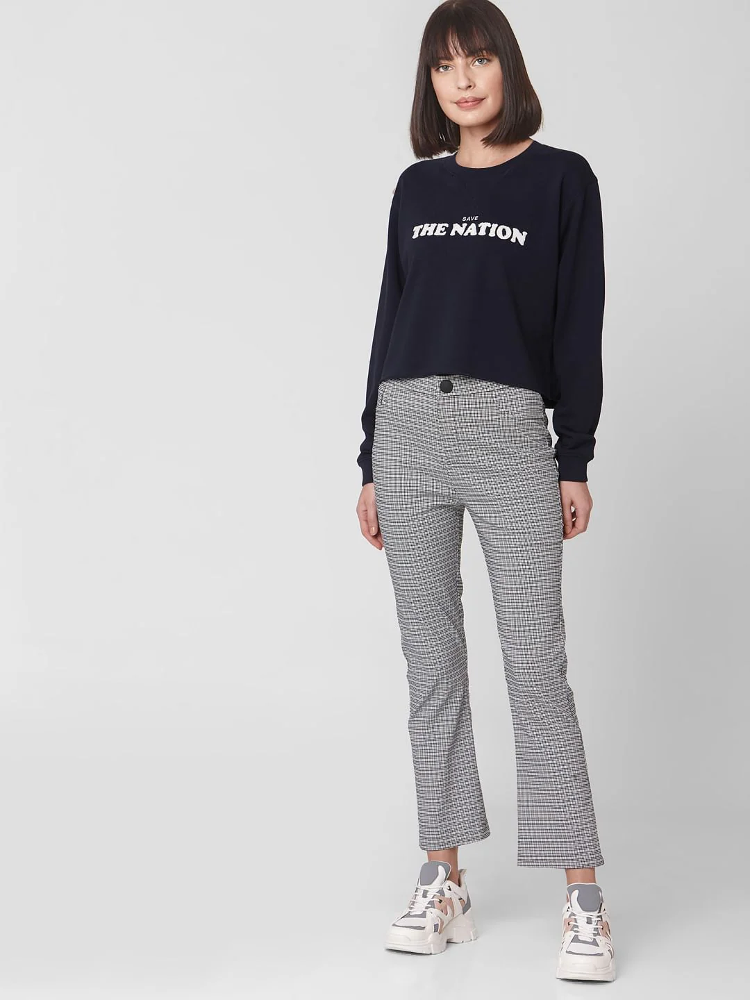 Blue Text Print Cropped Sweatshirt - Image 5