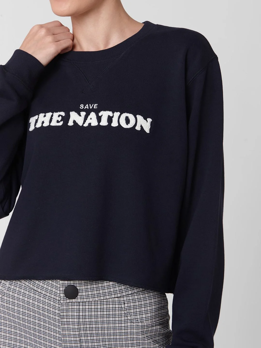Blue Text Print Cropped Sweatshirt - Image 6