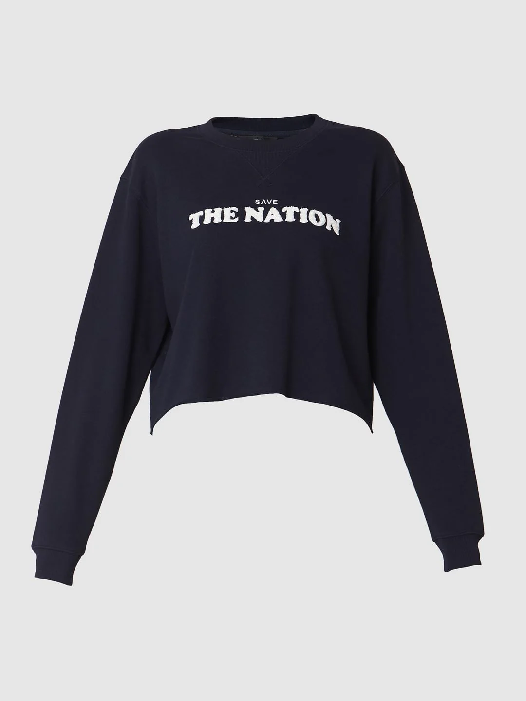 Blue Text Print Cropped Sweatshirt - Image 7