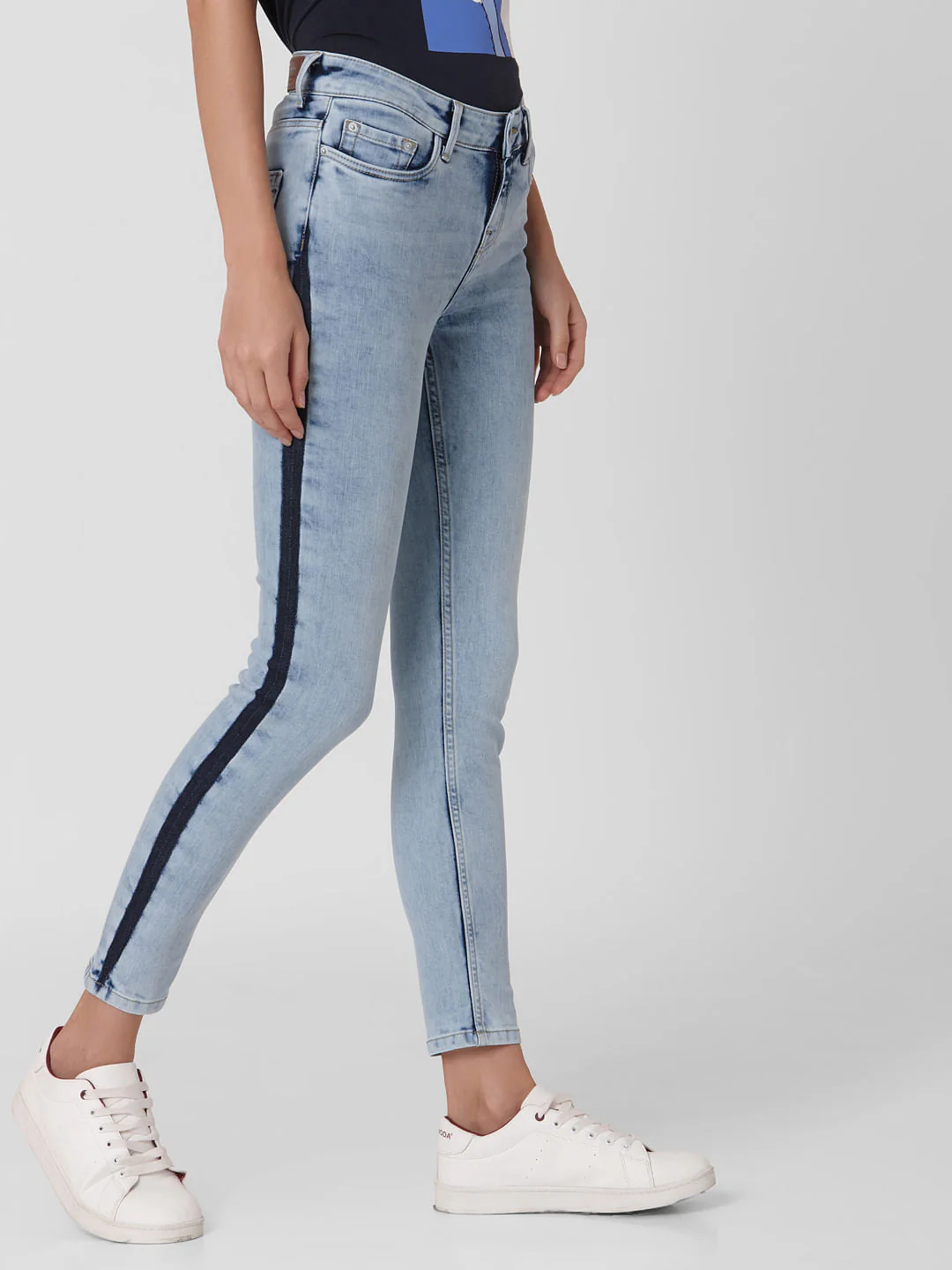 Light Blue Mid Rise Side Wash Detail Skinny Jeans - Image 3