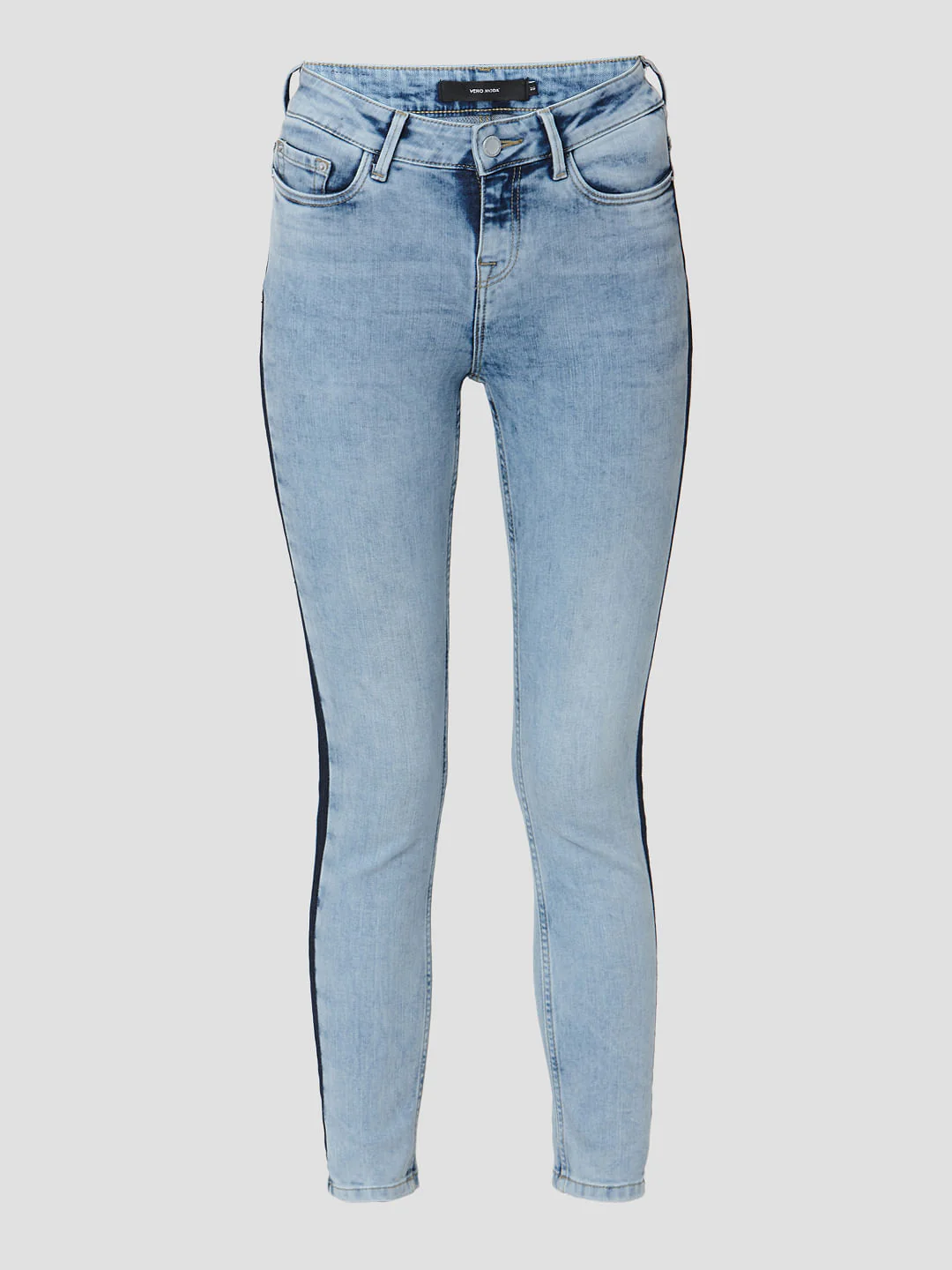Light Blue Mid Rise Side Wash Detail Skinny Jeans - Image 7