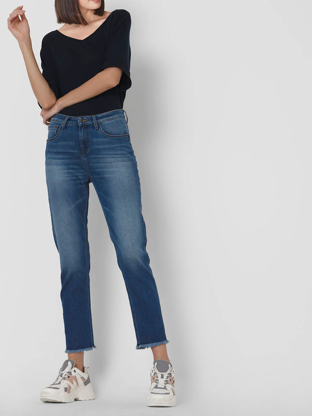 Blue Mid Rise Girlfriend Jeans - Image 2