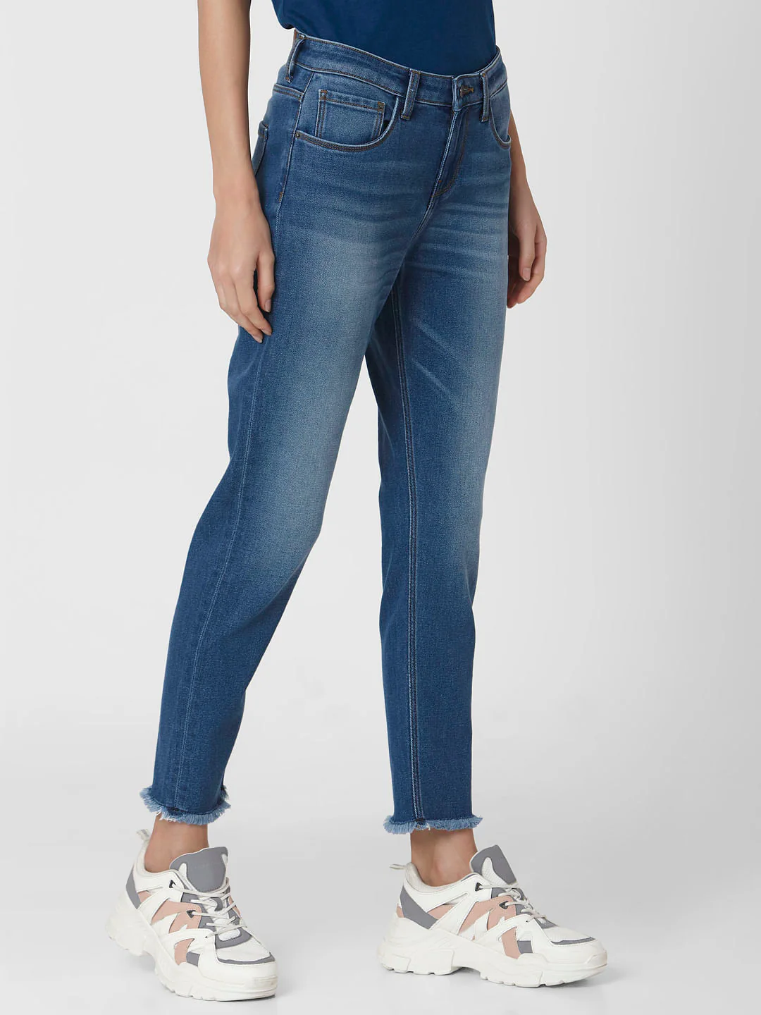 Blue Mid Rise Girlfriend Jeans - Image 3