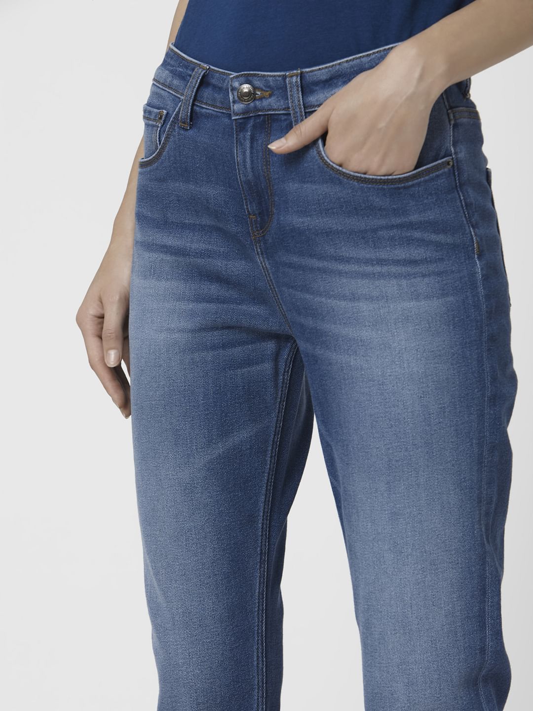 Blue Mid Rise Girlfriend Jeans - Image 5