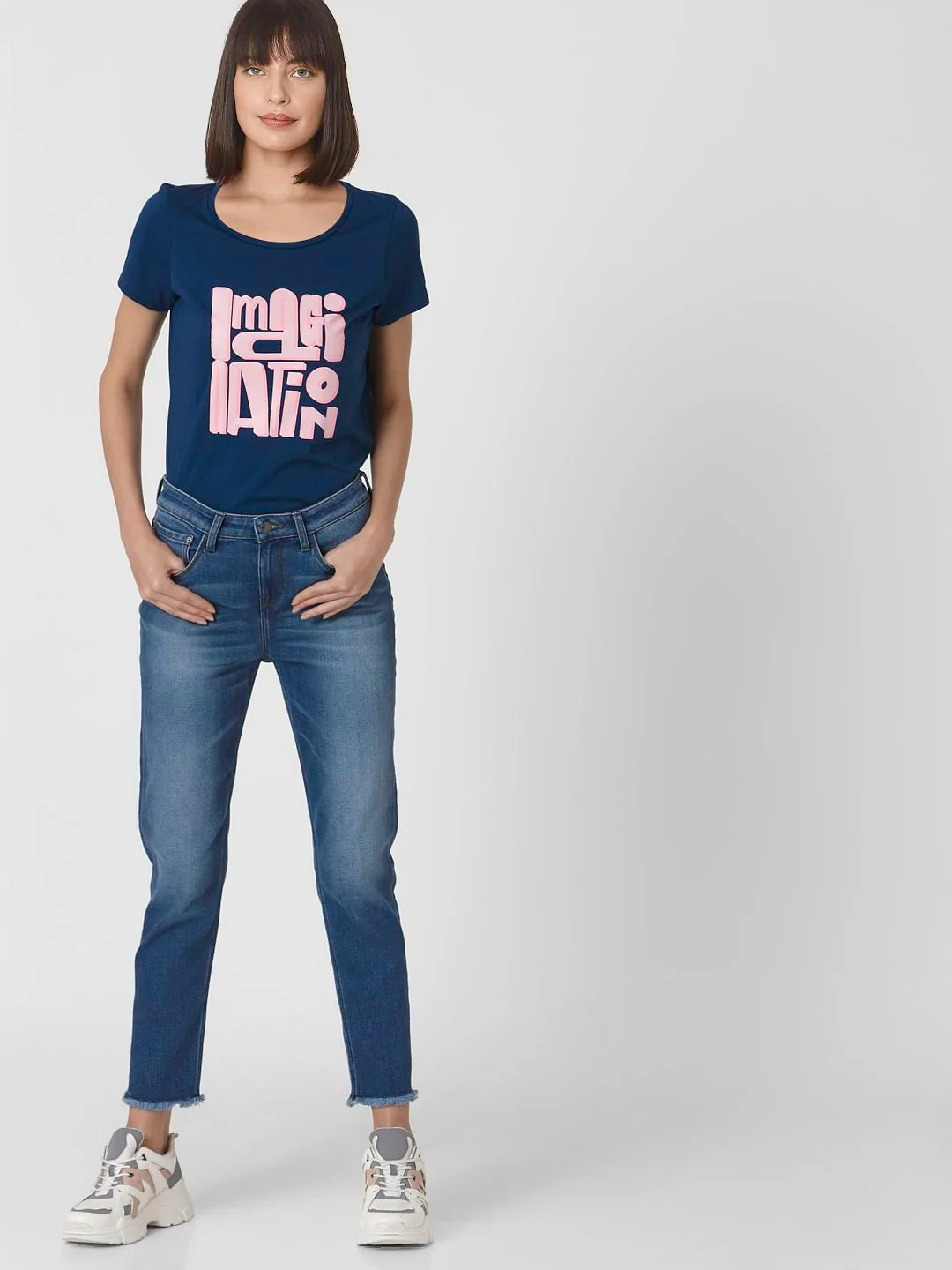 Blue Mid Rise Girlfriend Jeans - Image 6