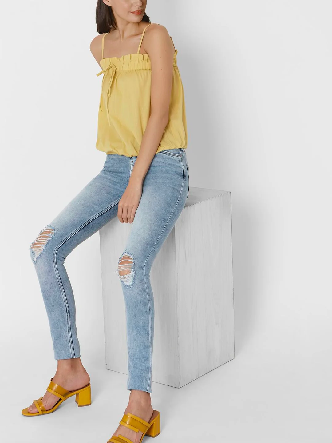 Light Blue Mid Rise Ripped Skinny Jeans - Image 2