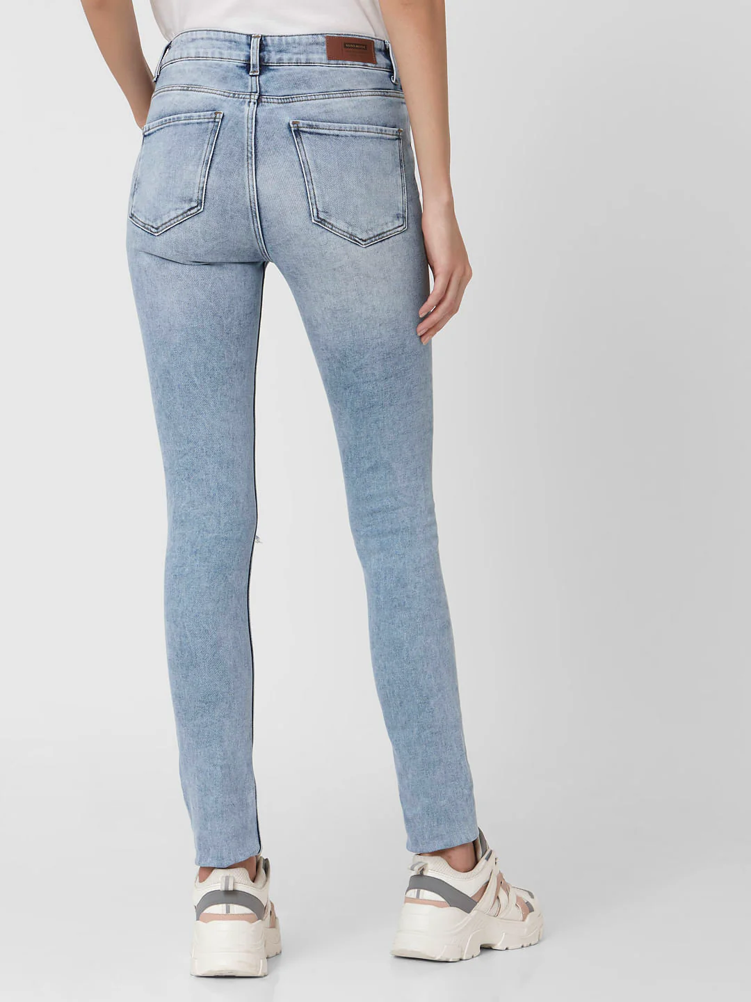 Light Blue Mid Rise Ripped Skinny Jeans - Image 4