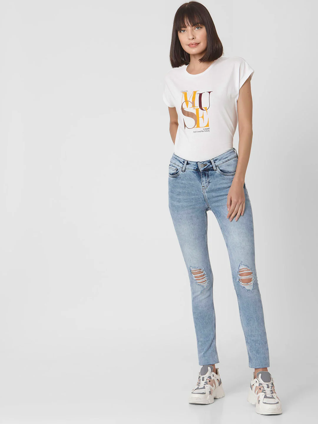 Light Blue Mid Rise Ripped Skinny Jeans - Image 5