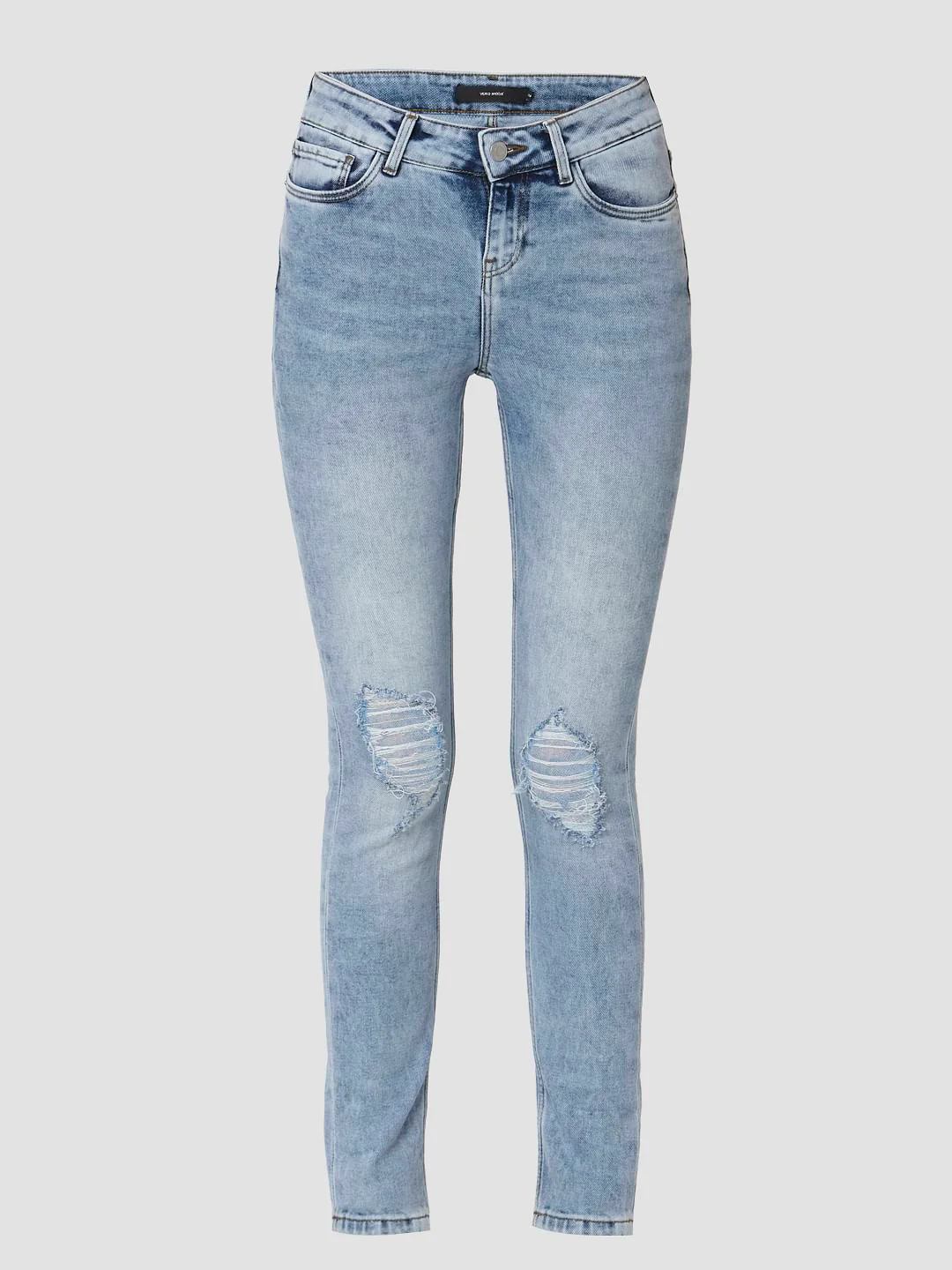 Light Blue Mid Rise Ripped Skinny Jeans - Image 7