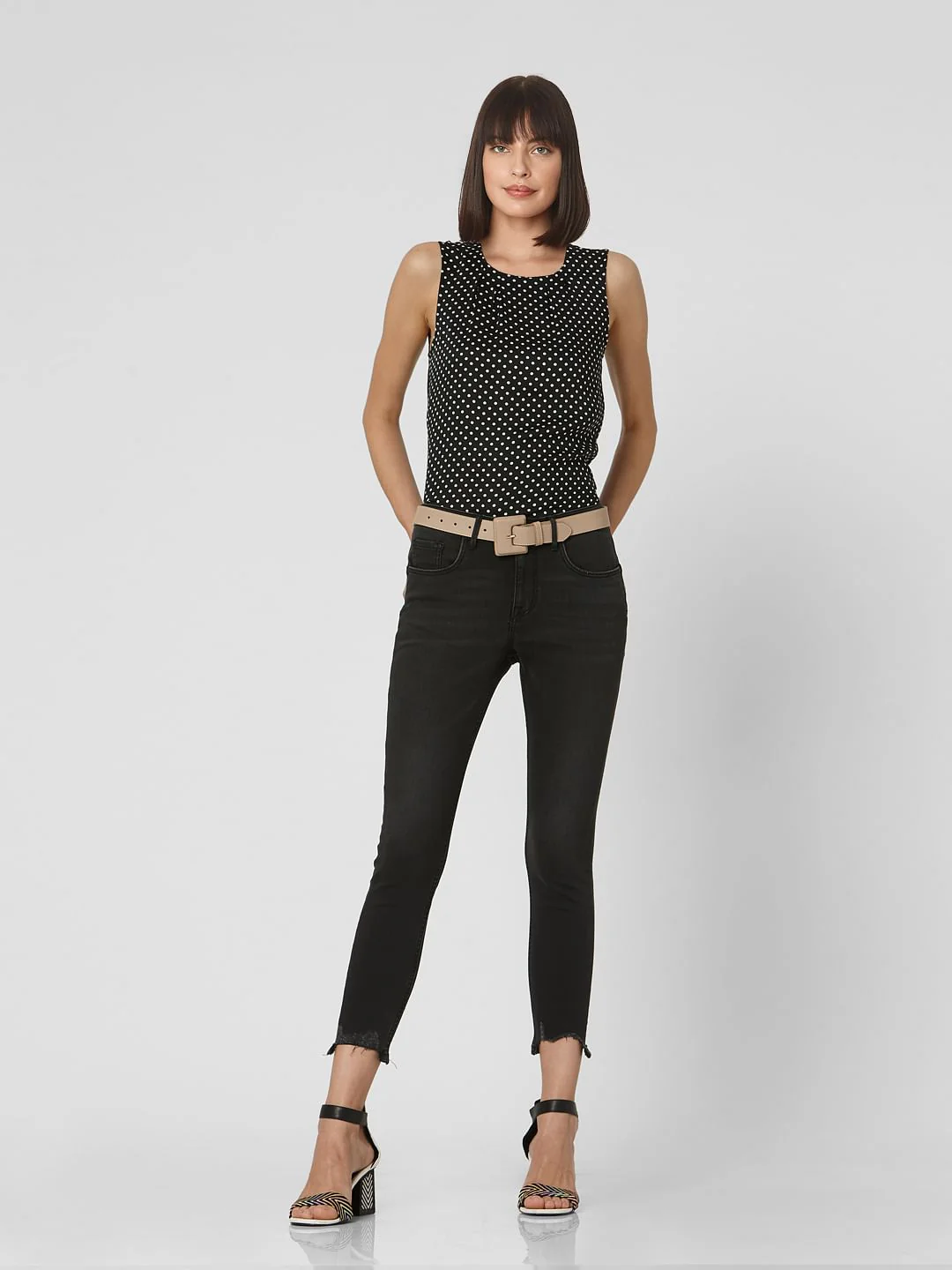 Black Mid Rise Cropped Skinny Jeans - Image 2