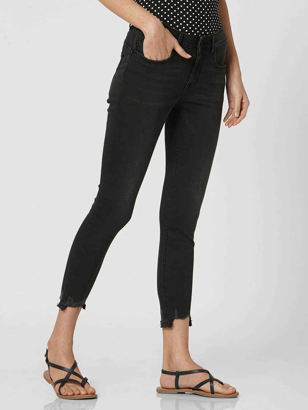 Black Mid Rise Cropped Skinny Jeans - Image 3