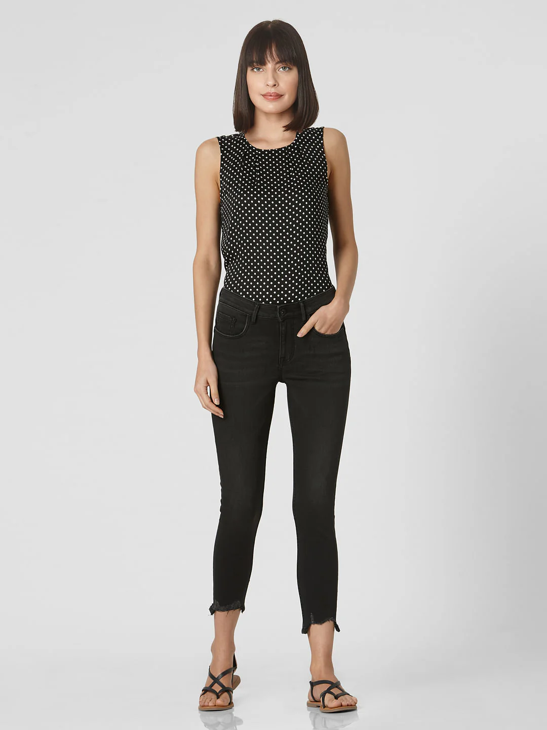Black Mid Rise Cropped Skinny Jeans - Image 6