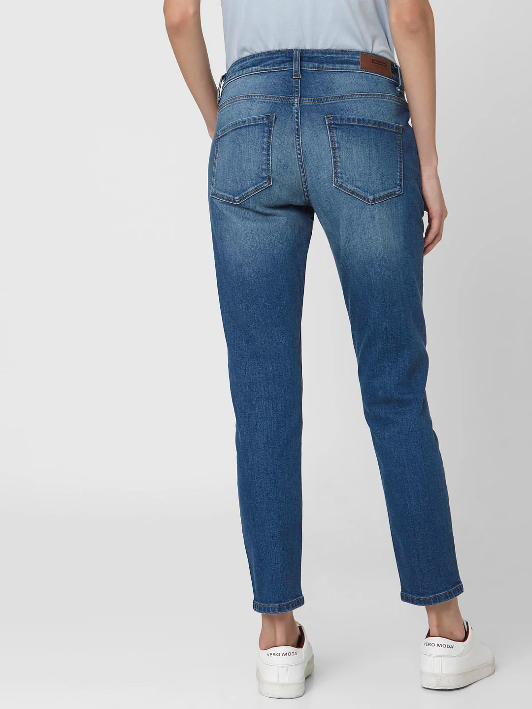 Blue Mid Rise Patch Pocket Girlfriend Jeans - Image 4
