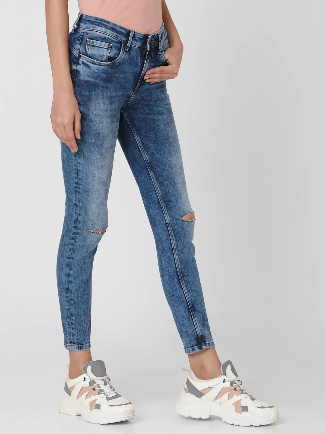 Blue Mid Rise Skinny Jeans - Image 3
