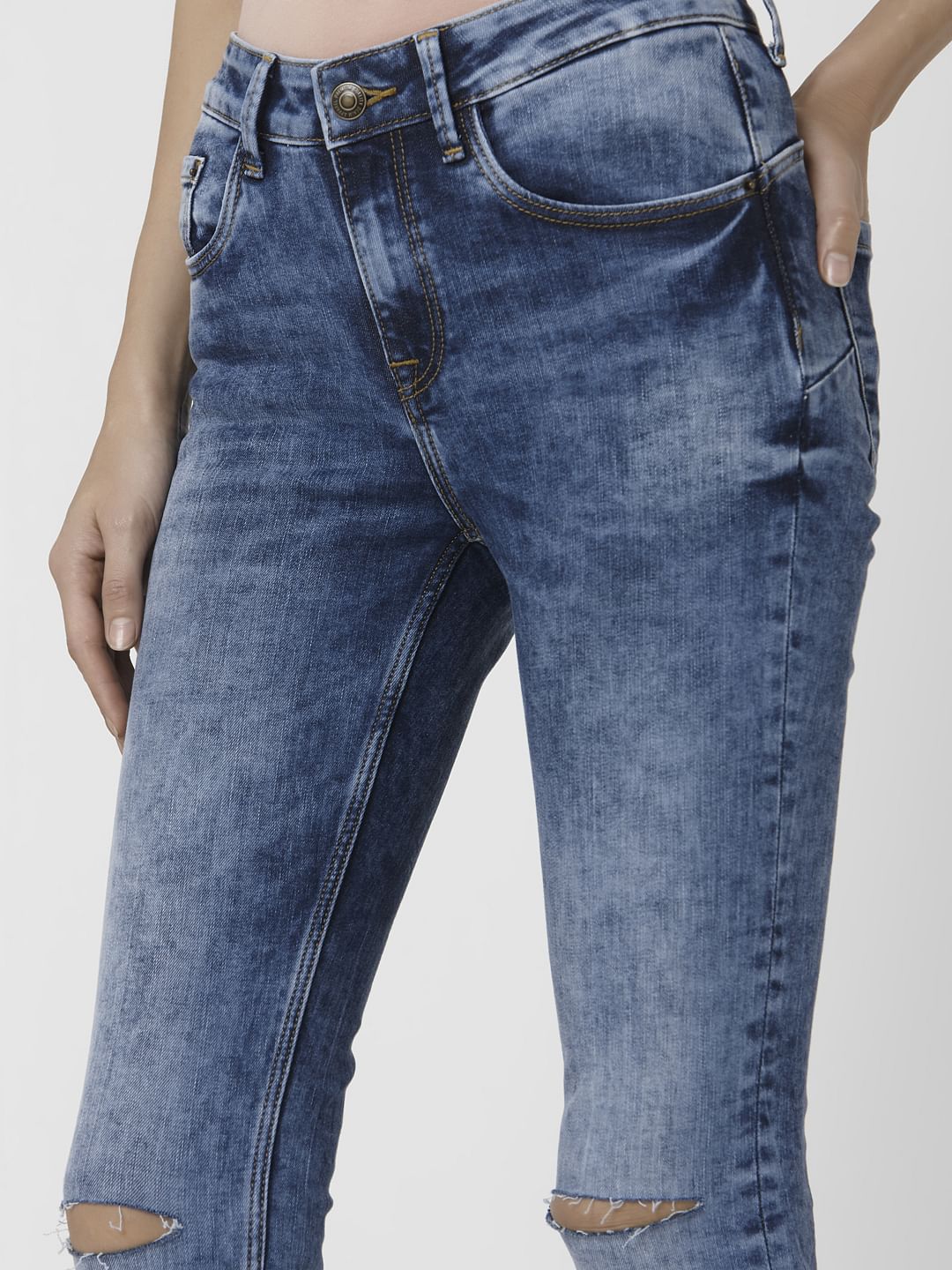 Blue Mid Rise Skinny Jeans - Image 5