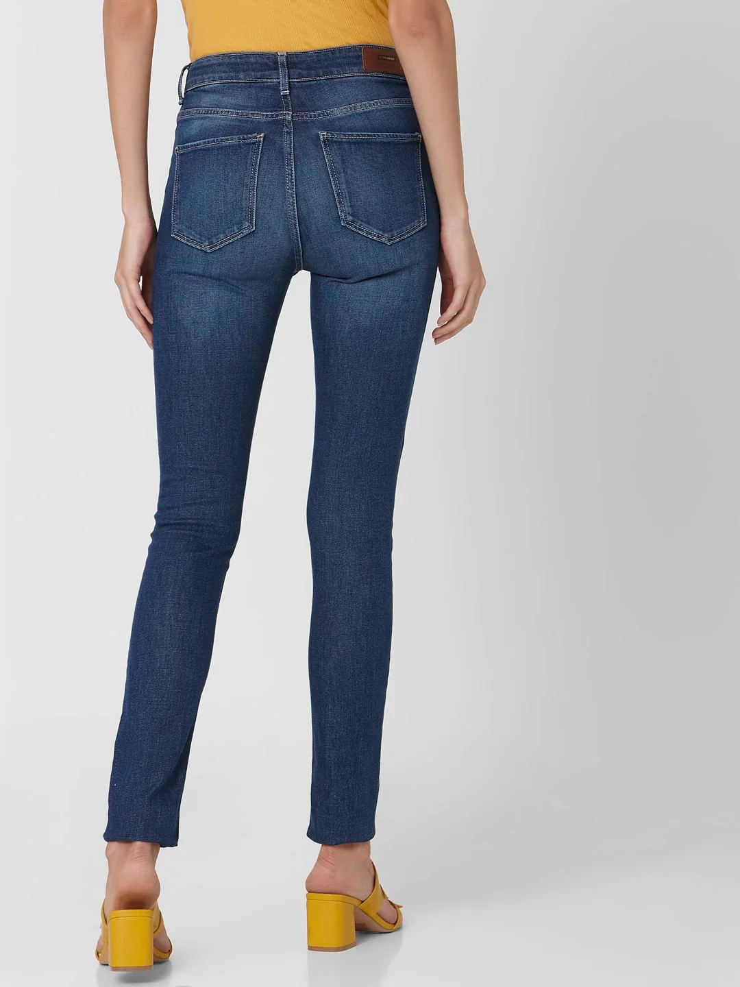 Dark Blue Mid Rise Ripped Skinny Jeans - Image 4