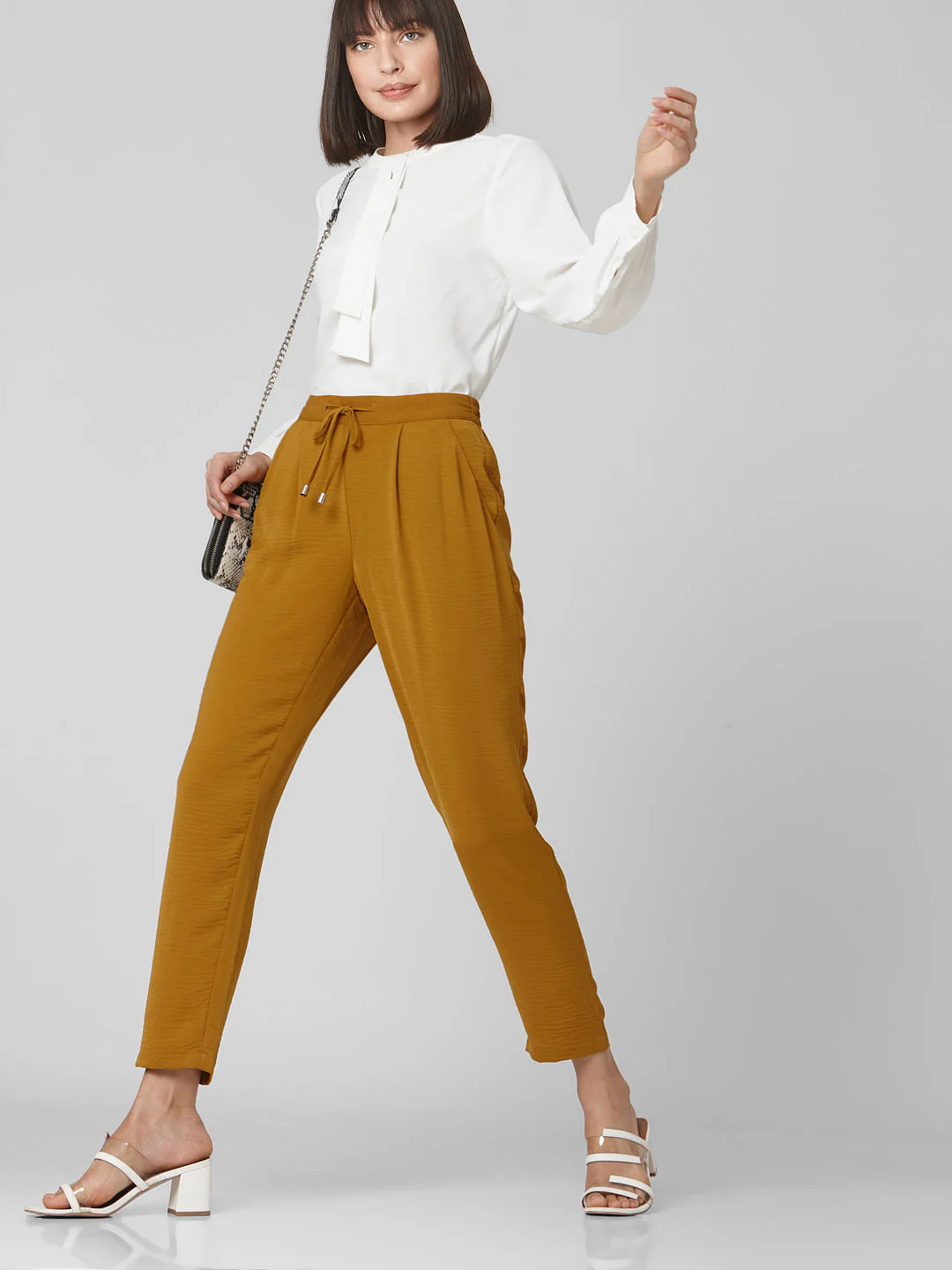 Brown Mid Rise Elasticated Waist Pants - Image 2