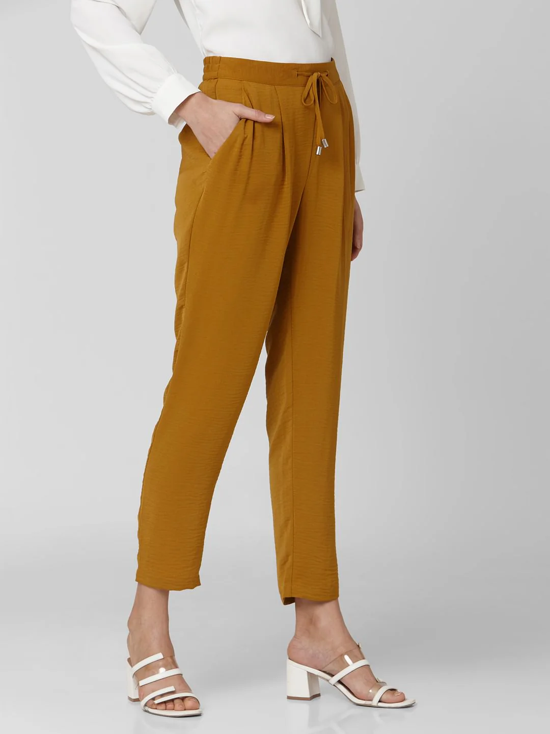 Brown Mid Rise Elasticated Waist Pants - Image 3