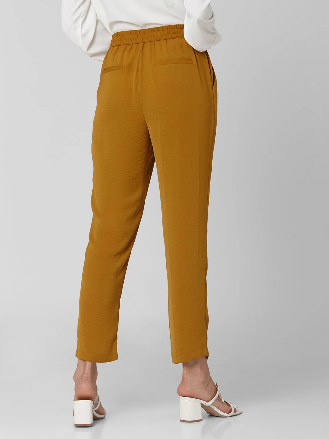 Brown Mid Rise Elasticated Waist Pants - Image 4