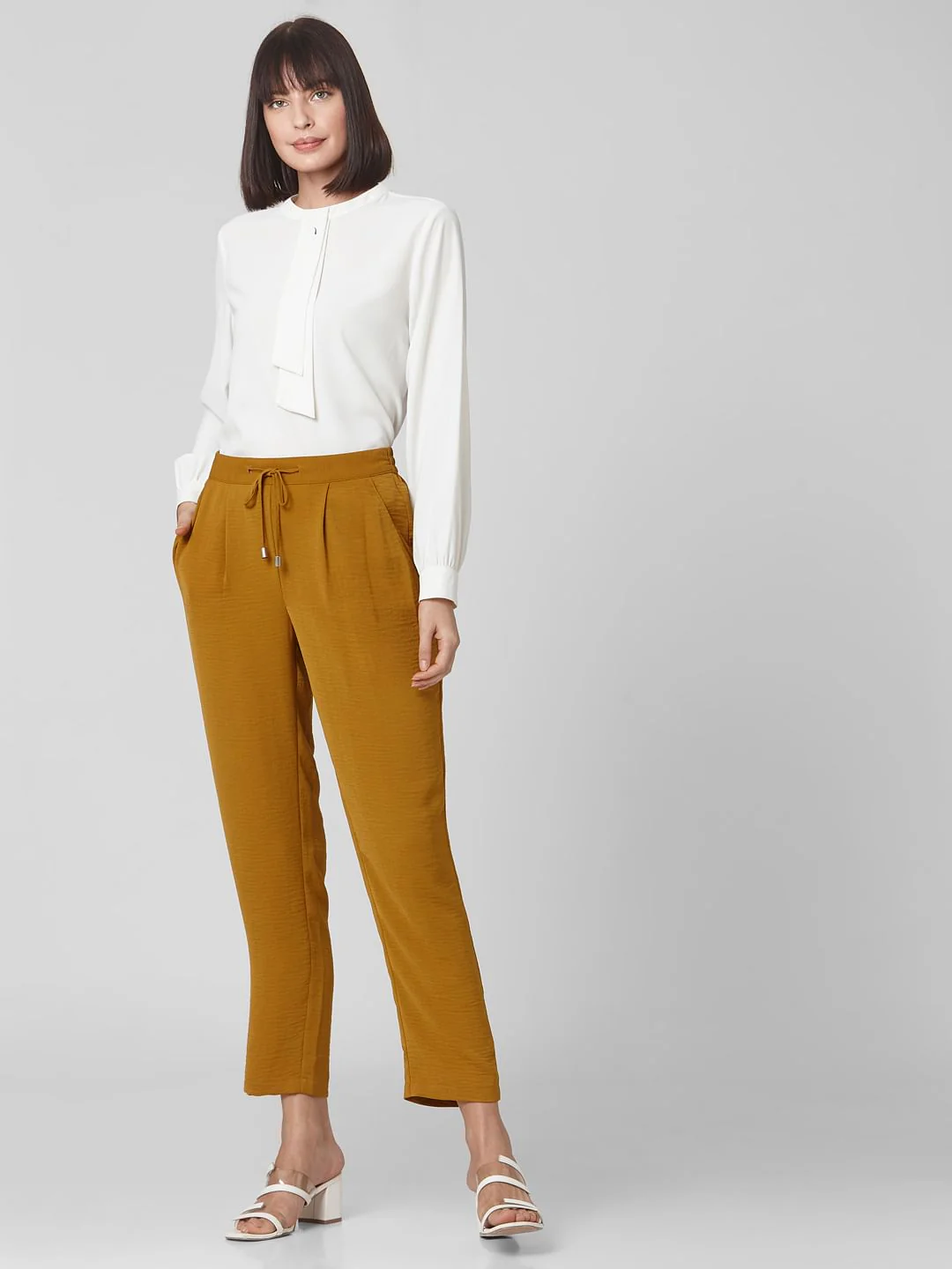 Brown Mid Rise Elasticated Waist Pants - Image 6