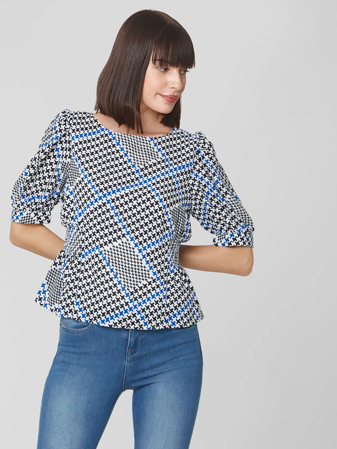 White Houndstooth Print Top - Image 2