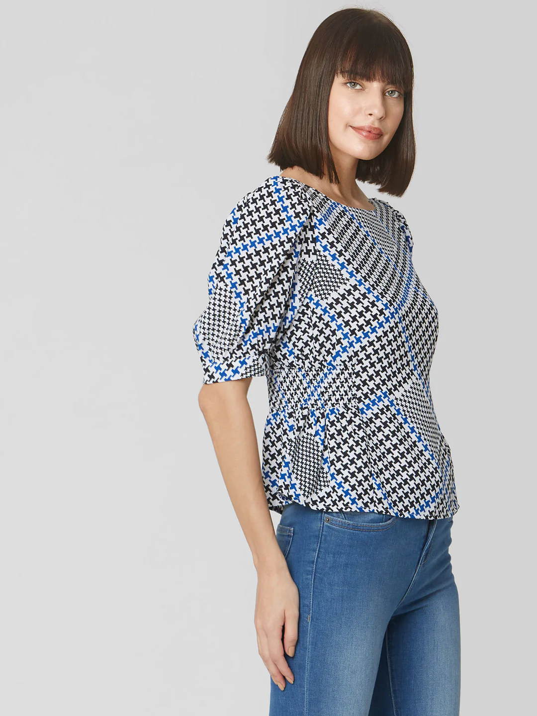 White Houndstooth Print Top - Image 3