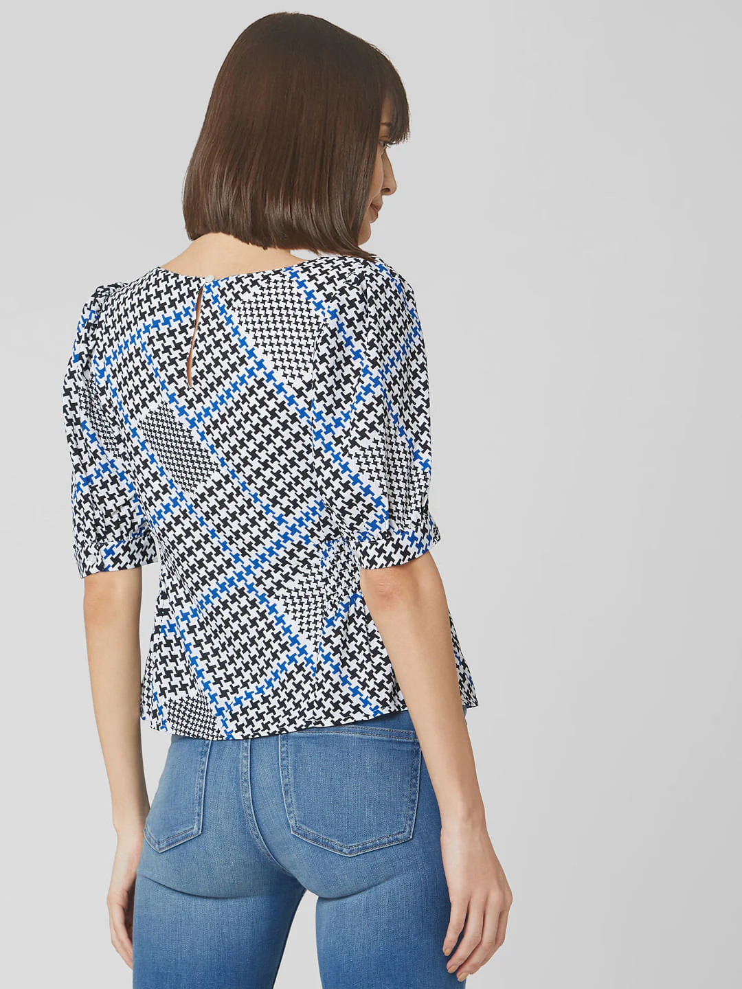 White Houndstooth Print Top - Image 4