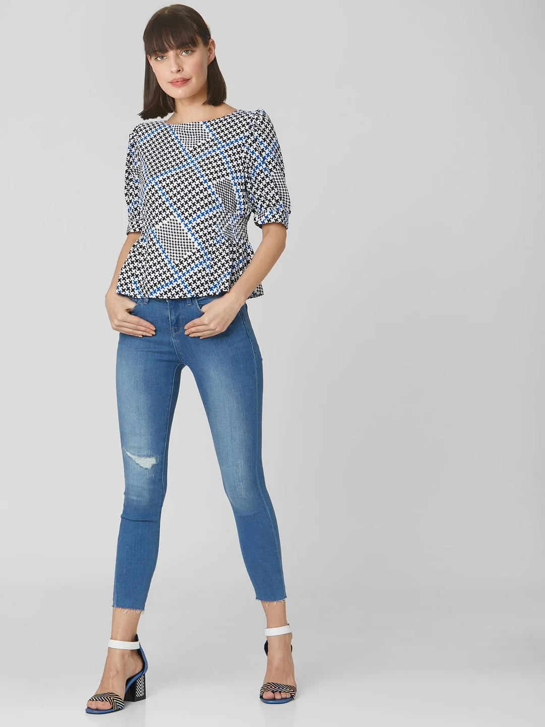 White Houndstooth Print Top - Image 5