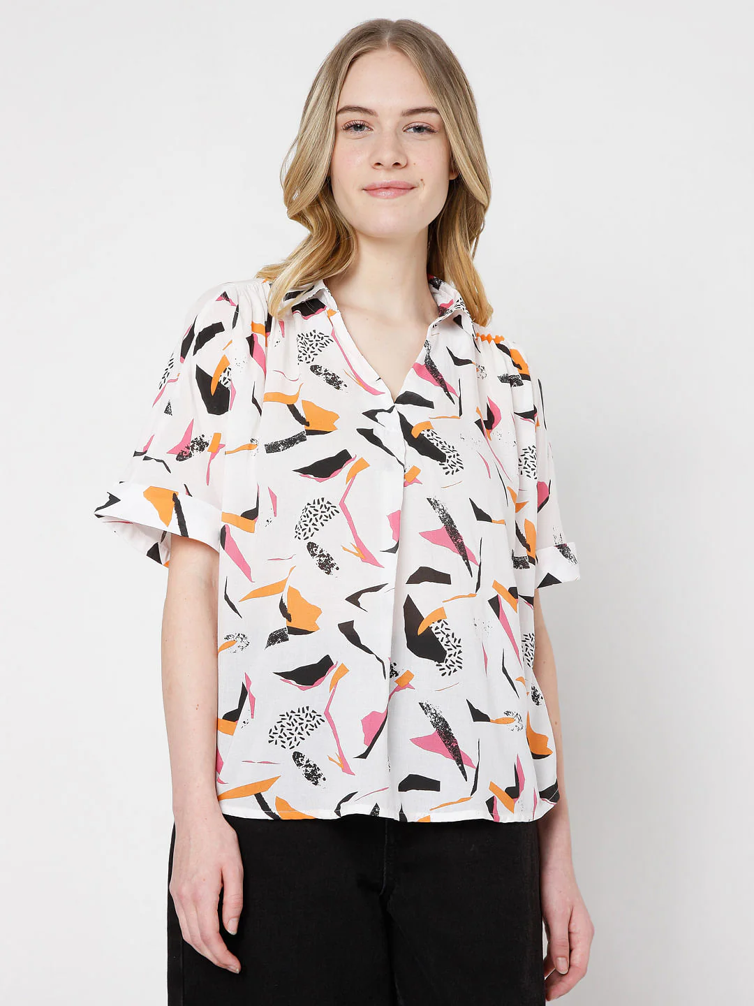White Abstract Print Shirt - Image 2